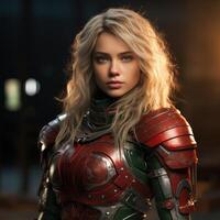 Futuristic warrior in red armor photo