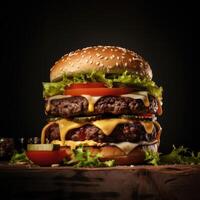 Delicious double cheeseburger with fresh ingredients photo