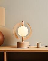 modern wooden table lamp with globe light photo