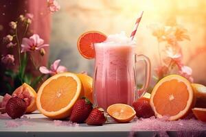 refreshing summer drink with citrus and berries photo