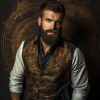 Handsome man with beard wearing ornate vest photo