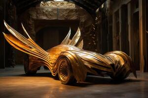 Futuristic golden car with sharp angular design photo