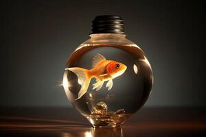 Goldfish swimming in a glass light bulb photo
