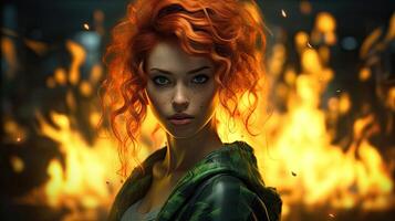 Fiery redhead with intense gaze photo