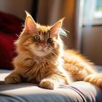 Adorable fluffy cat with big eyes photo