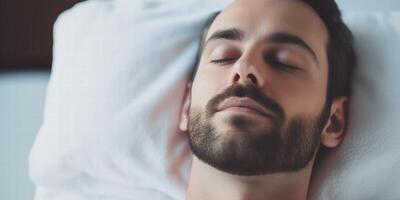 man sleeping peacefully in bed photo