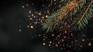 Sparkling christmas tree branches with glittering lights photo