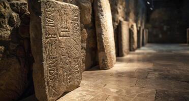 ancient carved stone tablets in a row photo