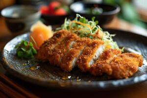 Crispy fried chicken with fresh salad photo