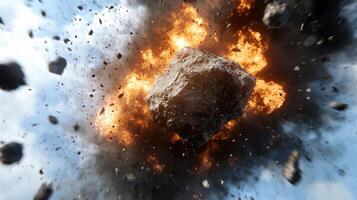 Explosive rock in fiery blast photo