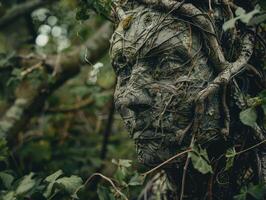 Tangled vines and branches in a lush forest photo