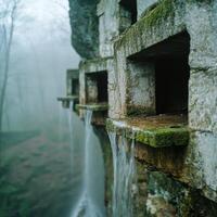 Serene waterfall flowing through mossy rocks photo
