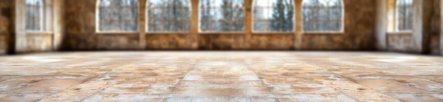 empty wooden floor with blurred windows in background photo