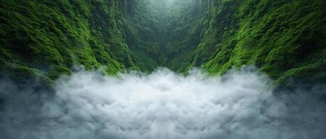Lush green forest with fog photo
