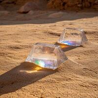 Glowing crystal formations in the desert photo
