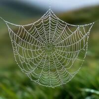 Intricate spider web covered in dew photo