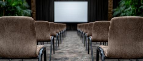 empty movie theater with comfortable chairs photo