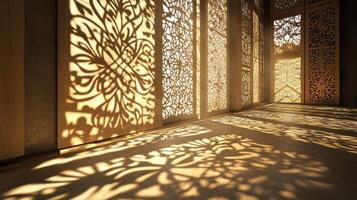Shadow patterns from wooden panels, artistic and natural geometric composition. Light shadow 3d pattern photo