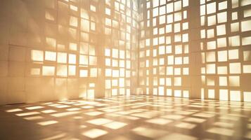 Grid-like 3D structure casting light and shadow patterns, abstract and geometric. Light shadow 3d pattern photo