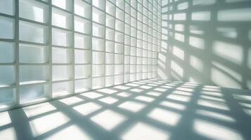 Cube framework illuminated to create intricate wall shadows, modern design. Light shadow 3d pattern photo