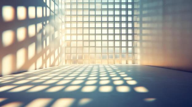 Illuminated grid structure forming abstract patterns, elegant and contemporary. Light shadow 3d pattern photo