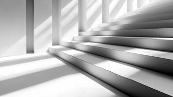 Light and shadow interplay on stairs, minimalist and bold composition. Light shadow 3d pattern photo