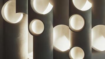 Rounded cylinders illuminated from side, elegant and modern composition. Light shadow 3d pattern photo