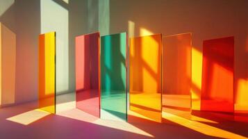 Prism light casting vibrant colors and dynamic shadows, artistic composition. Light shadow 3d pattern photo