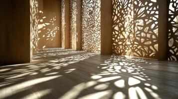 Intricate wooden panels creating defined light and shadow interplay. Light shadow 3d pattern photo