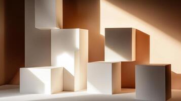 Abstract cube arrangement with dynamic shadows, bold minimalist design. Light shadow 3d pattern photo
