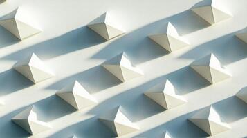 Rows of 3D pyramids casting shadows, abstract geometric depth and dimension. Light shadow 3d pattern photo