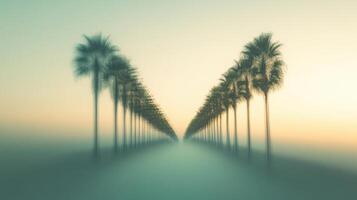 Blurred palm trees stretching to horizon, infinite tropical calm. Blurred view sandy beach palms photo