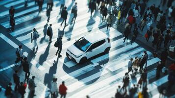 Autonomous car navigating crowds, showcasing smooth and intelligent movement. Robotic cars photo