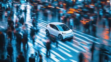 Smart robotic car in urban environment, blending safety with futuristic mobility. Robotic cars photo