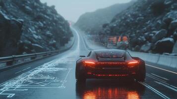 Futuristic car with HUD, digital data overlay on real-world view. Robotic cars photo