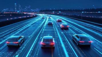Autonomous cars with wireless communication, seamless highway integration. Robotic cars photo