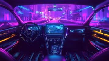 High-tech self-driving car with holographic controls and environmental data. Robotic cars photo