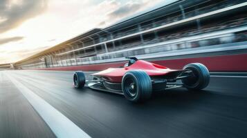 Futuristic racing car on track, high-performance design without a driver. Robotic cars photo