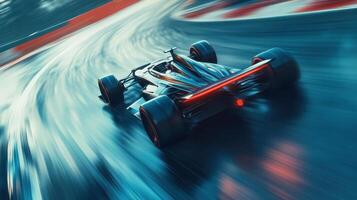 Driverless concept racing car speeding, sleek lines and advanced technology. Robotic cars photo