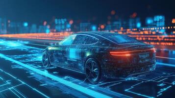 AI car with dynamic data flow, blending innovation with real-time navigation. Robotic cars photo