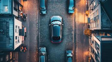 Urban autonomous car maneuvering into parking spot, seamless self-driving tech. Robotic cars photo