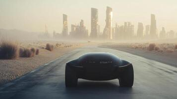 Autonomous car on empty road, showcasing advanced robotics and design. Robotic cars photo