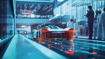 Race track trials with driverless car, precision engineering in action. Robotic cars photo