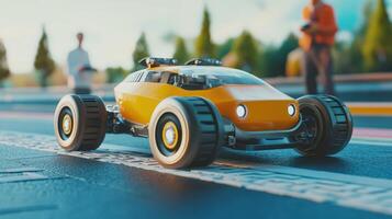 Robotic car testing on race track, precision driving and advanced sensors. Robotic cars photo