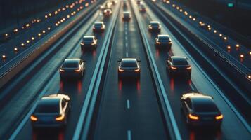 Robotic cars on synchronized highway, perfect autopilot and tech integration. Robotic cars photo