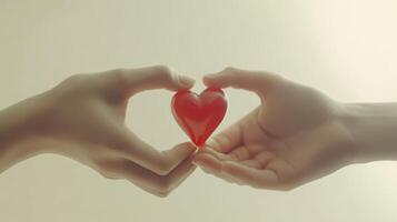 Two hands holding heart, gentle warmth and loving connection emphasized. Valentine's Day photo