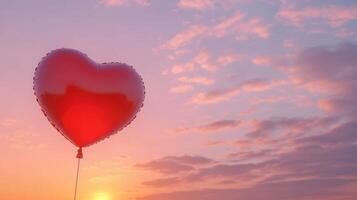 Heart-shaped balloon swaying at sunset, warm and loving Valentine's Day scene. Valentine's Day photo