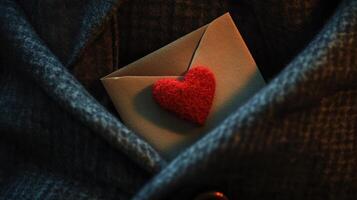Romantic Valentine's letter in jacket pocket, secret and intimate vibe. Valentine's Day photo