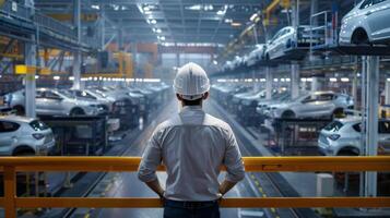 Overlooking the production line of a modern car factory. photo