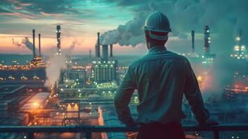 An engineer looking out over an industrial landscape. photo
